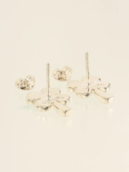 Chanel Clover Pierced Earrings Silver