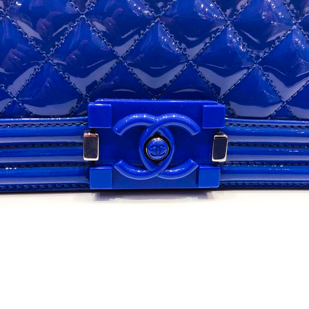 Old Medium Boy Bag in Blue Patent Leather with SHW