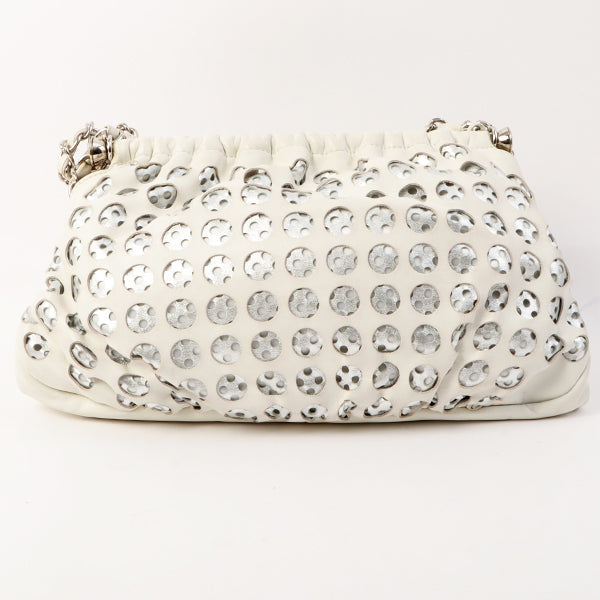 Chanel Around 2007 Made Dotted Cutout Design Cc Mark Charm Chain Shoulder Bag White/Silver