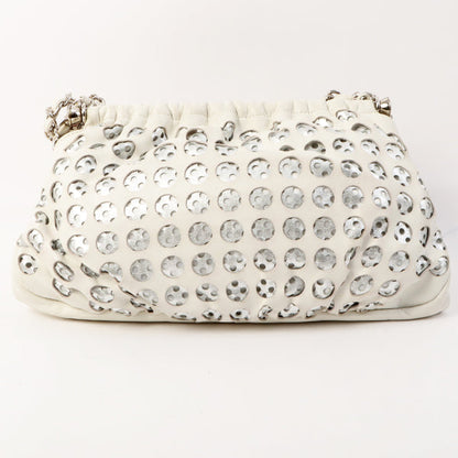 Chanel Around 2007 Made Dotted Cutout Design Cc Mark Charm Chain Shoulder Bag White/Silver