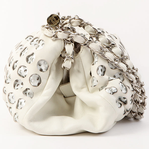 Chanel Around 2007 Made Dotted Cutout Design Cc Mark Charm Chain Shoulder Bag White/Silver