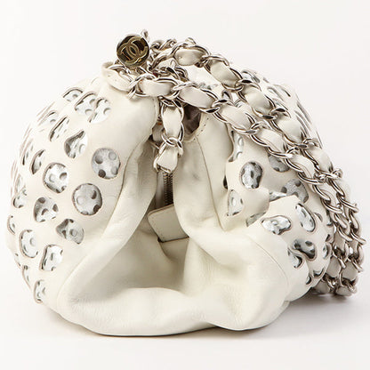 Chanel Around 2007 Made Dotted Cutout Design Cc Mark Charm Chain Shoulder Bag White/Silver