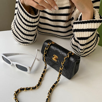 Chanel Around 1990 Made Straight Flap Turn-Lock Mini Chain Bag Black