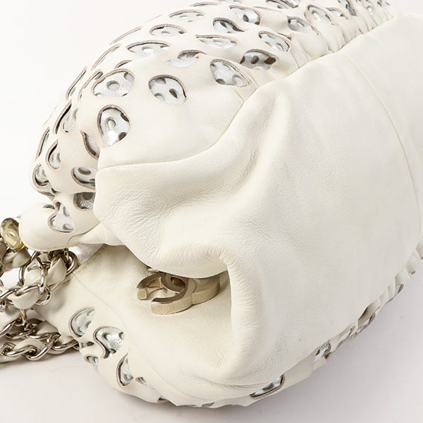 Chanel Around 2007 Made Dotted Cutout Design Cc Mark Charm Chain Shoulder Bag White/Silver