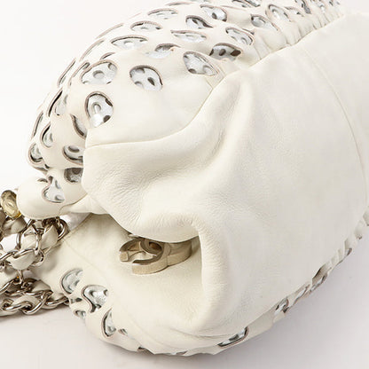 Chanel Around 2007 Made Dotted Cutout Design Cc Mark Charm Chain Shoulder Bag White/Silver