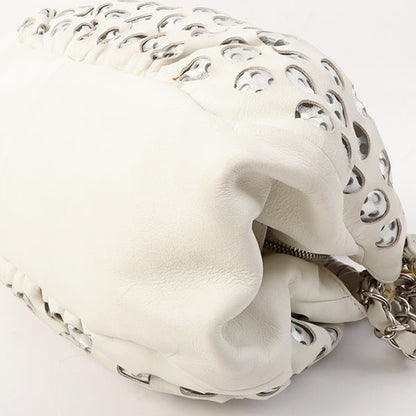 Chanel Around 2007 Made Dotted Cutout Design Cc Mark Charm Chain Shoulder Bag White/Silver
