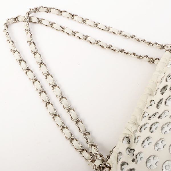 Chanel Around 2007 Made Dotted Cutout Design Cc Mark Charm Chain Shoulder Bag White/Silver