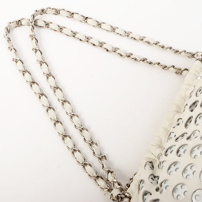Chanel Around 2007 Made Dotted Cutout Design Cc Mark Charm Chain Shoulder Bag White/Silver