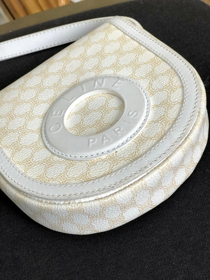 CELINE Macadam Circle logo Crossbody Mini Shoulderbag White Vintage Old Celine tzzh38