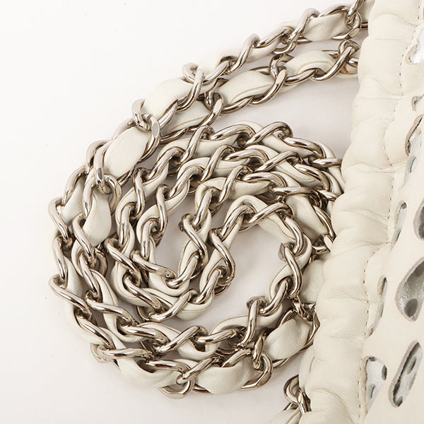 Chanel Around 2007 Made Dotted Cutout Design Cc Mark Charm Chain Shoulder Bag White/Silver