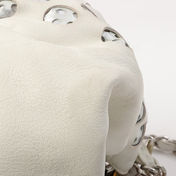 Chanel Around 2007 Made Dotted Cutout Design Cc Mark Charm Chain Shoulder Bag White/Silver