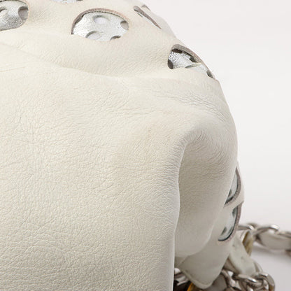 Chanel Around 2007 Made Dotted Cutout Design Cc Mark Charm Chain Shoulder Bag White/Silver