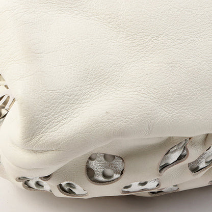 Chanel Around 2007 Made Dotted Cutout Design Cc Mark Charm Chain Shoulder Bag White/Silver