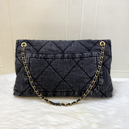 Chanel Maxi Flapbag in Black Washed Denim and AGHW (Model: AS5727)