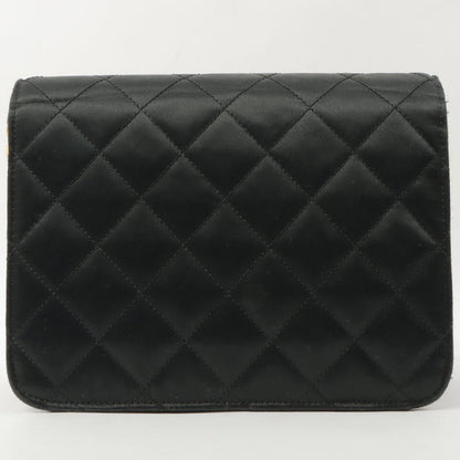 Chanel Around 1985~1990 Silk Satin Cc Mark Plate Straight Flap Chain Bag Black