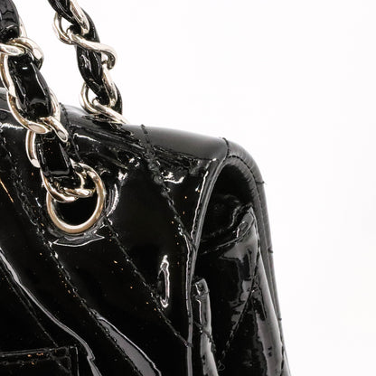 Classic Jumbo in Chevron Patent Leather with SWH Black