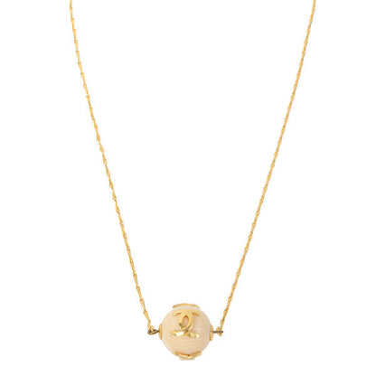 Chanel Marble Ball Cc Mark Plate Necklace Cream
