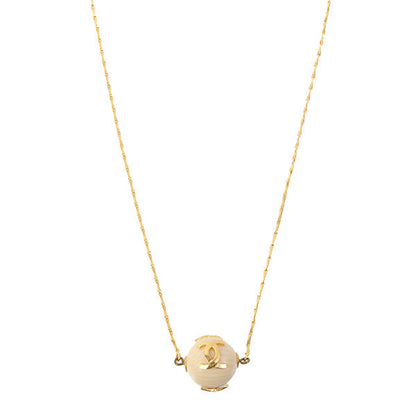 Chanel Marble Ball Cc Mark Plate Necklace Cream