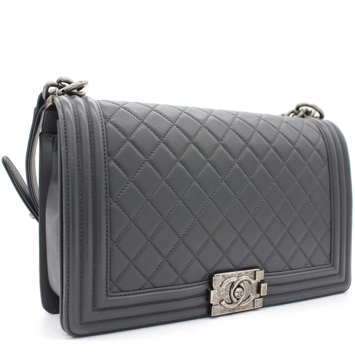 Calfskin Quilted New Medium Boy Flap Dark Grey
