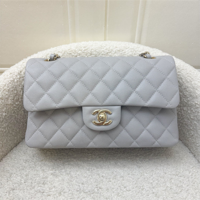 Chanel Small Classic Flap CF in 21A Dove Grey Caviar and LGHW
