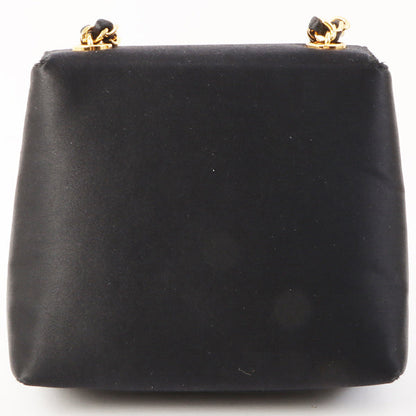 Chanel Around 1996 Made Satin Camellia Cc Mark Stitch Chain Shoulder Bag Black