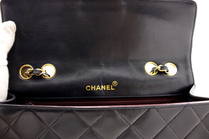 CHANEL Vintage Classic Chain Shoulder Bag Black Quilted Flap Lamb c20