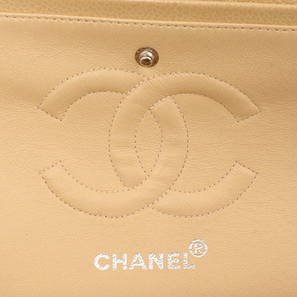 Chanel Around 1998 Made Caviar Skin Classic Flap Chain Bag 25Cm Beige/Silver