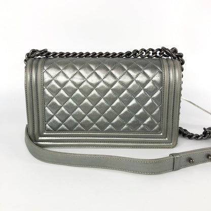 Silver Lambskin Boy Old Medium With Ruthenium Hardware