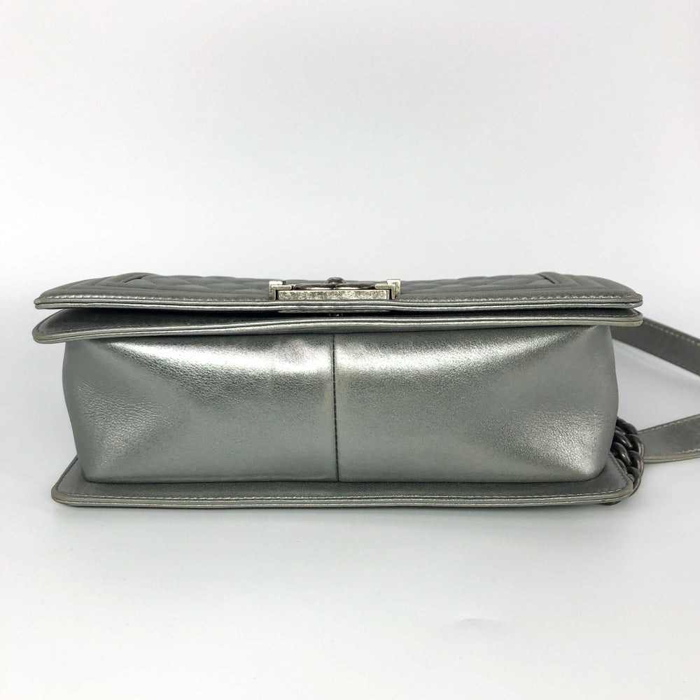 Silver Lambskin Boy Old Medium With Ruthenium Hardware