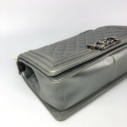 Silver Lambskin Boy Old Medium With Ruthenium Hardware