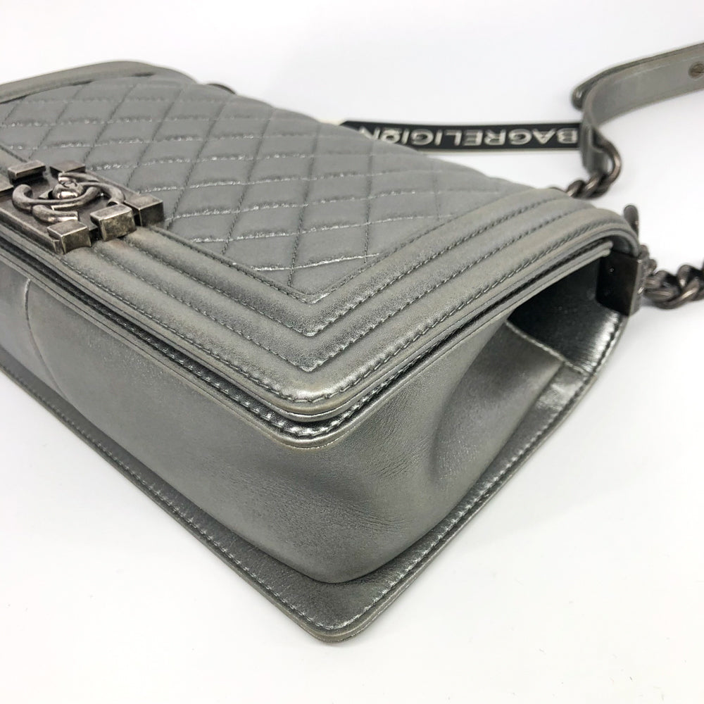Silver Lambskin Boy Old Medium With Ruthenium Hardware