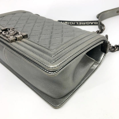 Silver Lambskin Boy Old Medium With Ruthenium Hardware