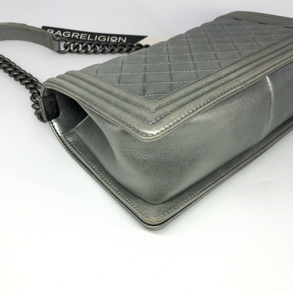 Silver Lambskin Boy Old Medium With Ruthenium Hardware