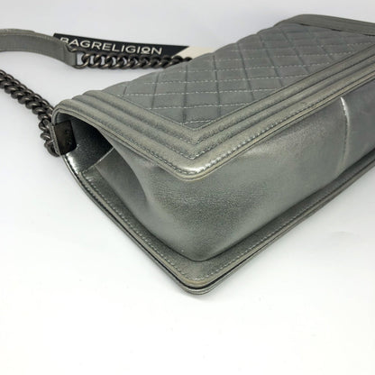 Silver Lambskin Boy Old Medium With Ruthenium Hardware