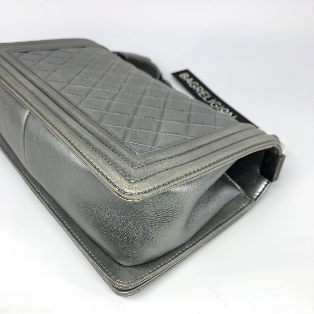 Silver Lambskin Boy Old Medium With Ruthenium Hardware