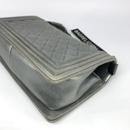 Silver Lambskin Boy Old Medium With Ruthenium Hardware
