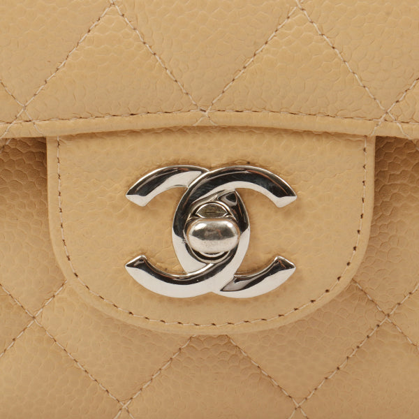 Chanel Around 1998 Made Caviar Skin Classic Flap Chain Bag 25Cm Beige/Silver