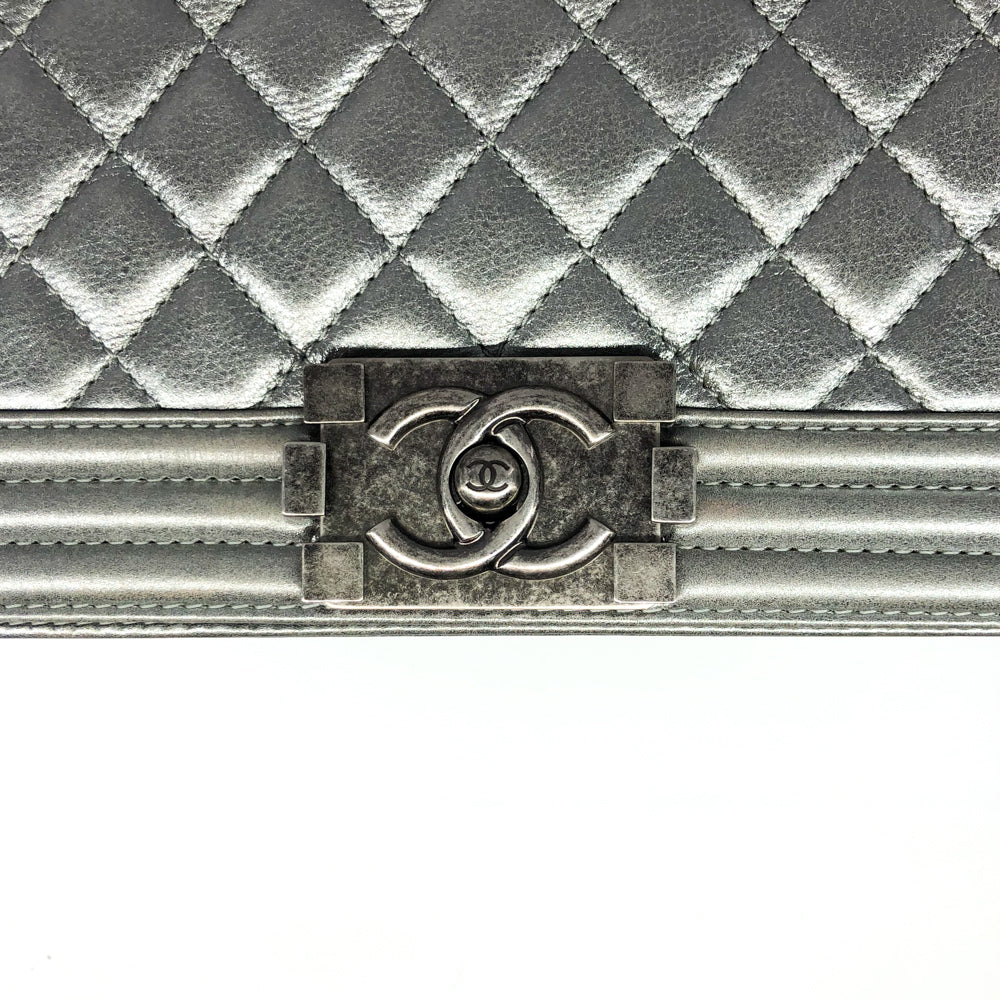 Silver Lambskin Boy Old Medium With Ruthenium Hardware