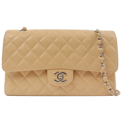 Chanel Around 1998 Made Caviar Skin Classic Flap Chain Bag 25Cm Beige/Silver