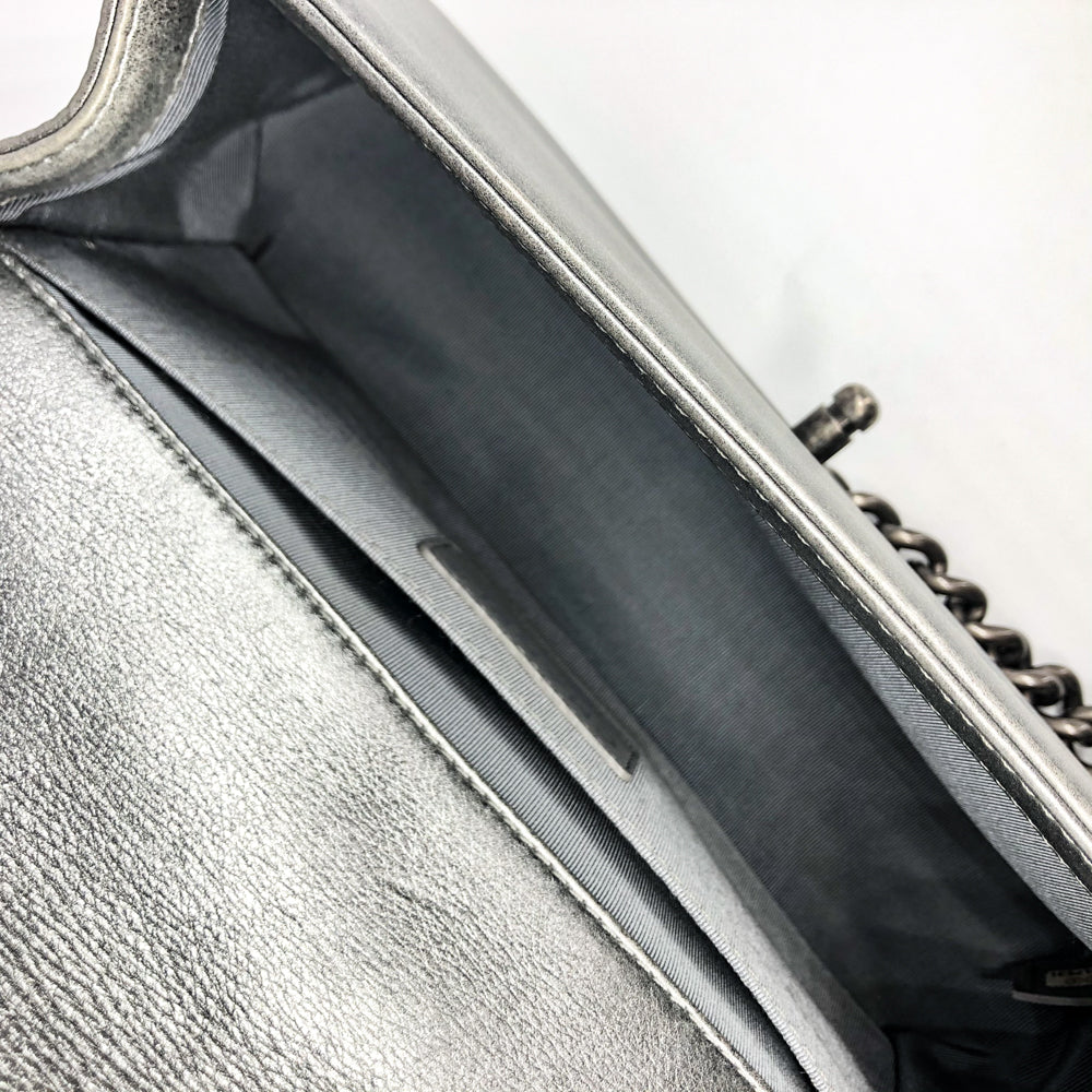 Silver Lambskin Boy Old Medium With Ruthenium Hardware