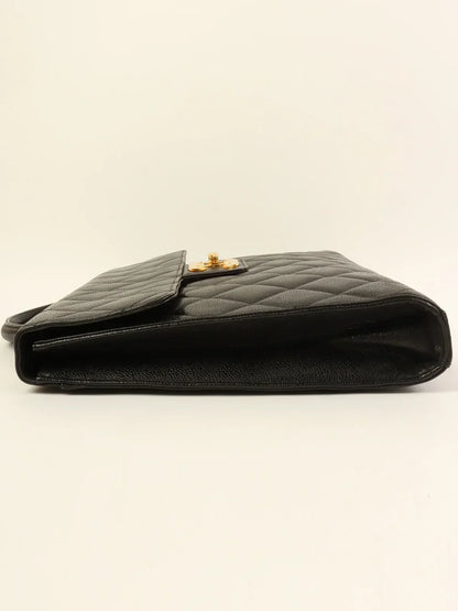 CHANEL Caviar Skin Turn-Lock Briefcase Black