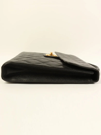 CHANEL Caviar Skin Turn-Lock Briefcase Black