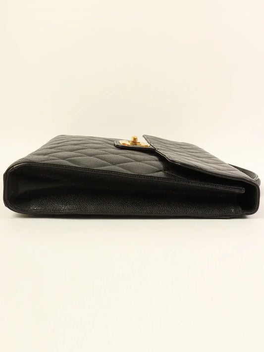CHANEL Caviar Skin Turn-Lock Briefcase Black