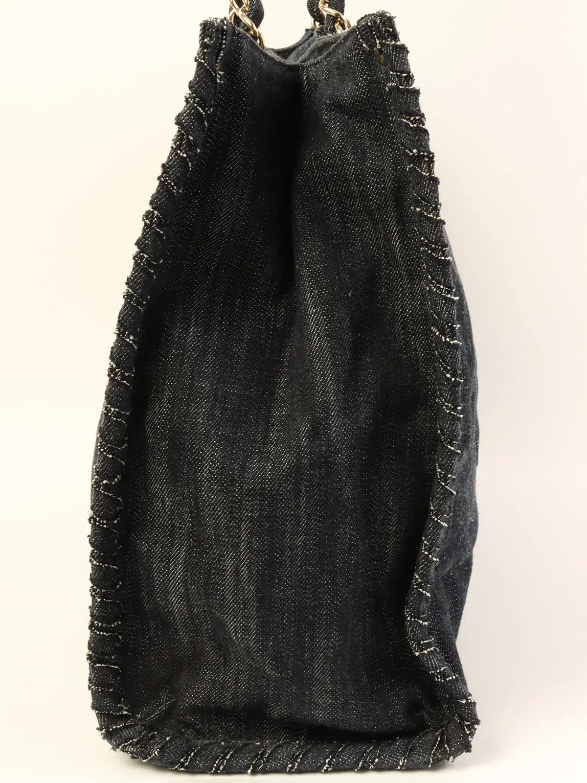 Chanel Around  Made Denim Airplane Cc Mark Embroidered Chain Tote Bag Indigo
