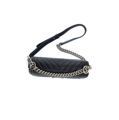 Le Boy Chevron Calfskin Flap Bag with Shiny Silver Hardware