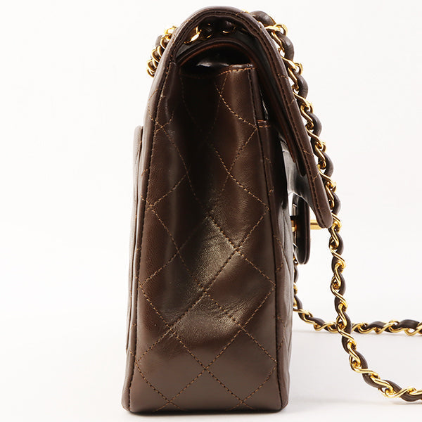Chanel Around 1990 Made Classic Flap Turn-Lock Chain Bag Brown