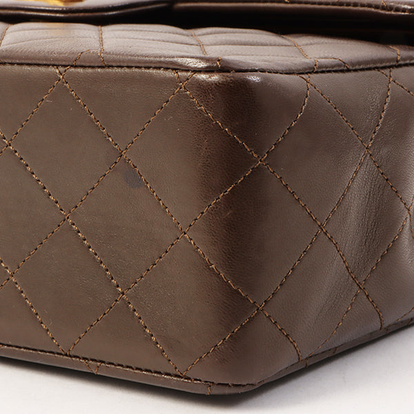Chanel Around 1990 Made Classic Flap Turn-Lock Chain Bag Brown