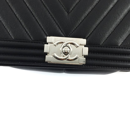 Le Boy Chevron Calfskin Flap Bag with Shiny Silver Hardware