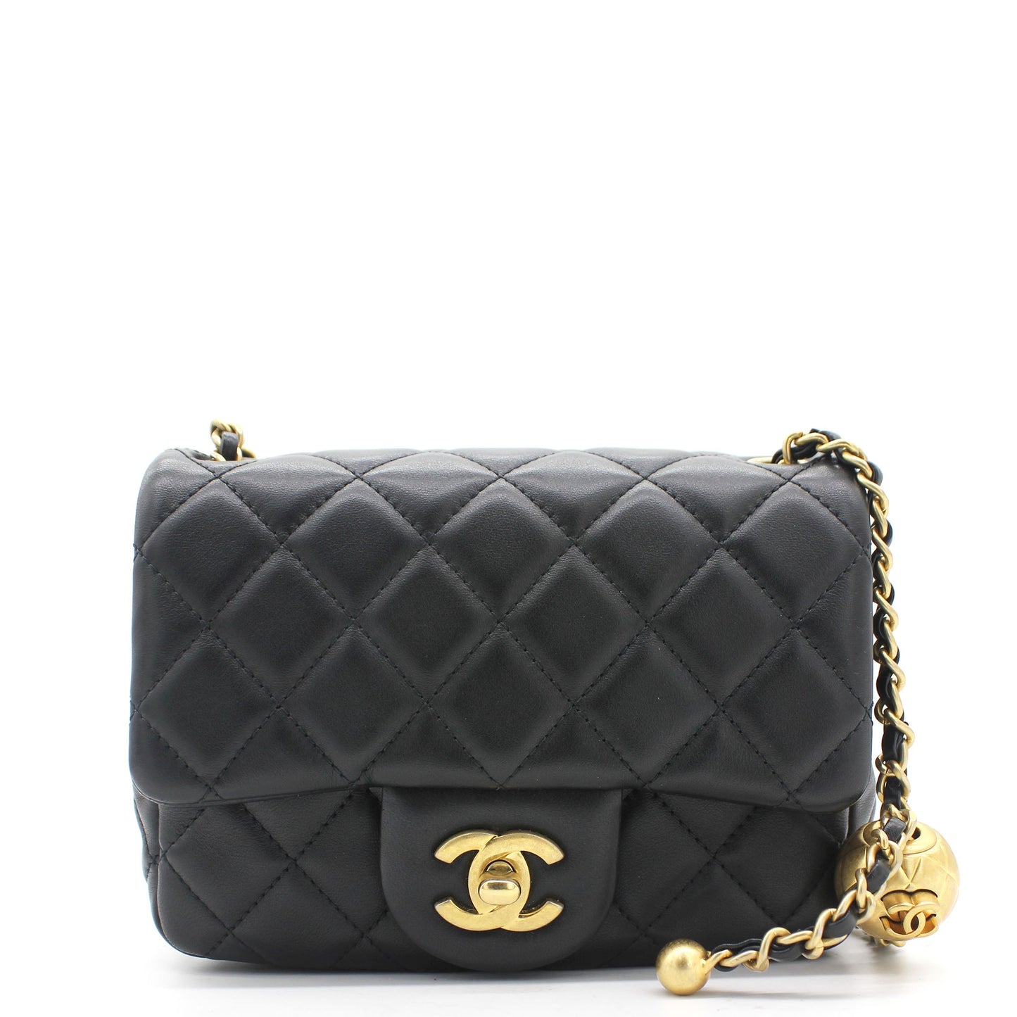 Lambskin Quilted Mini CC Pearl Crush Square Flap Black