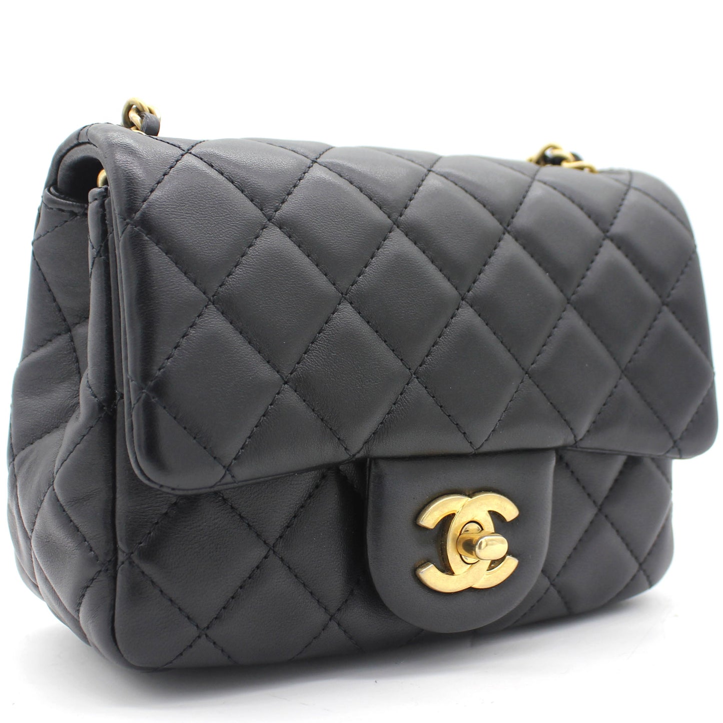 Lambskin Quilted Mini CC Pearl Crush Square Flap Black